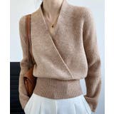 ベージュ | カシュクール リブニット トップス | OSYAREVO