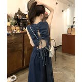 ネイビー | バックシャン デニム ロングワンピース | OSYAREVO