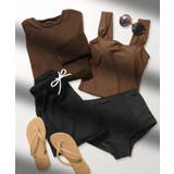 ブラウン×ブラック | 体型カバー ラッシュガード 付き タンキニ  水着 セットアップ レディース | OSYAREVO