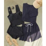 ネイビー | 体型カバー ラッシュガード 付き タンキニ  水着 セットアップ レディース | OSYAREVO