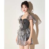 グレー | ラメ混 フリル リボン ワンピース 水着 | OSYAREVO