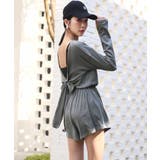グレー×ブラック | ロンパース付き セットアップ ビキニ 水着 レディース | OSYAREVO