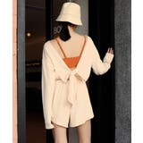 ベージュ×テラコッタ | ロンパース付き セットアップ ビキニ 水着 レディース | OSYAREVO