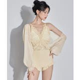 ベージュ | ボレロ付きバックシャンフリルレースワンピース レディース | OSYAREVO