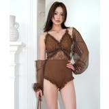 ブラウン | ボレロ付きバックシャンフリルレースワンピース レディース | OSYAREVO