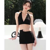ブラック | ビジューストラップ ホルターネック ビキニ 水着 レディース | OSYAREVO