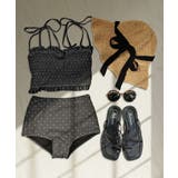 ブラックドット | 水着 レディース シャーリング ビキニ セットアップ 2点セット セパレート | OSYAREVO