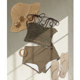 ブラウングラフチェック | 水着 レディース シャーリング ビキニ セットアップ 2点セット セパレート | OSYAREVO