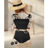 ブラック | 水着 レディース シャーリング ビキニ セットアップ 2点セット セパレート | OSYAREVO