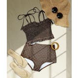 ブラウンドット | 水着 レディース シャーリング ビキニ セットアップ 2点セット セパレート | OSYAREVO