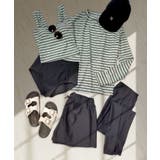 シルバーホワイトダブルボーダー | 【紫外線カット率99％以上】ラッシュガード×レギンス 付き タンキニ | OSYAREVO