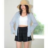 ブルー×ブラック | カバーアップ ギャザー ブラウス セットアップ 体型カバー レディース | OSYAREVO