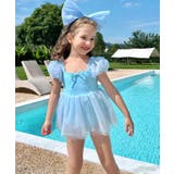 ブルー | キッズ パフスリーブ ×ホログラム ワンピース 水着 | OSYAREVO