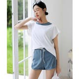 ブルー | トップス付き リブ タンキニ 4点セット 水着 セットアップ レディース | OSYAREVO