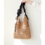 ブラック | 【カゴバッグ/リゾート/軽量】ペーパー×チュールフリルワンショルダーバッグ | TRYSIL