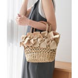 ベージュ | 【カゴバッグ/リゾート/プレゼント】リボン装飾かごバッグ | TRYSIL