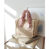 ピンクベージュ | 【カゴバッグ/リゾート/プレゼント】ハンドルフリルペーパートートバッグ | TRYSIL