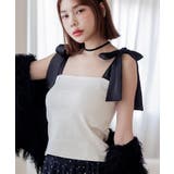 アイボリー×ブラック | 肩リボンカップ付きトップス《BRAmone Fashion Glamorous》 | tu-hacci 