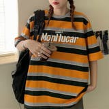 オレンジ | カットソー ボーダー Tシャツ 半袖 トップス ビッグシルエット レディース | TwoGates 