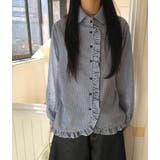 ネイビー | フリル長袖チェック柄シャツ | Ulysses