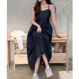 ダークブルー | シャーリングティアードデニムキャミワンピース | Ulysses