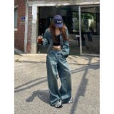 ブルー | シングルブレストトップスワイドパンツデニムセットアップ | Ulysses