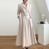 ベージュ | 襟付きシングルブレストウエストマークワンピース | Ulysses