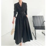 ブラック | 襟付きシングルブレストウエストマークワンピース | Ulysses
