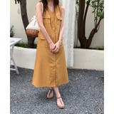 イエロー | ボタンで袖なしVネックワンピース | Ulysses