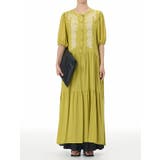 イエロー | 刺繍ベルト付き半袖ノーカラーリラックスワンピース | Ulysses