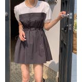 ブラック | パフスリーブドローストリング切り替え半袖ノーカラーワンピース | Ulysses