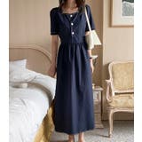 ネイビー | 半袖スクエアネックラインワンピース | Ulysses