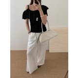 ブラック | レースパッチワークオフショルダーTシャツ | Ulysses