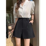 ブラック | ハイウエストボタン付き無地ショートパンツ | Ulysses