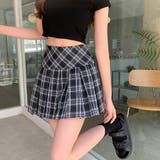 ブラック | ハイウエストジップ付きチェック柄ショートスカート | Ulysses