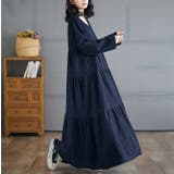 ブルー | シンプルクルーネックポケット付き無地デニムワンピース | Ulysses