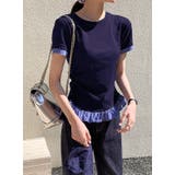 ネイビー | デザインクルーネック半袖配色TEE | Ulysses