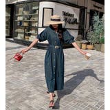 Vネック半袖シングルブレストベルト付き無地デニムワンピース | Ulysses | 詳細画像7