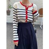 ベージュ | 大人カジュアルクルーネックシングルブレストボーダーカーディガン | Ulysses