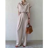 ベージュ | 襟付きシングルブレスト半袖ハイウエストパンツ2点セットアップ | Ulysses