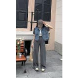 グレー | 襟付き半袖カットソー切り替えデニムトップスパンツ2点セットアップ | Ulysses
