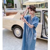 ライトブルー | Vネックシングルブレスト半袖デニムワンピース | Ulysses
