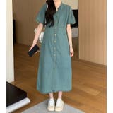 ブルー | Vネックシングルブレスト半袖デニムワンピース | Ulysses