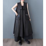 ブラック | Vネック袖なしポケット付きシャツワンピース | Ulysses