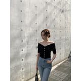 ブラック | オフショルダーシングルブレスト半袖ニットトップス | Ulysses