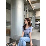 ブルー | オフショルダーシングルブレスト半袖ニットトップス | Ulysses
