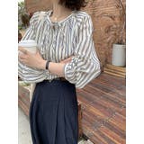 ベージュ | クルーネックリボンシングルブレスト長袖シャツ | Ulysses