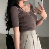 アシメネックボタンデザイン半袖ニット | Ulysses | 詳細画像1 