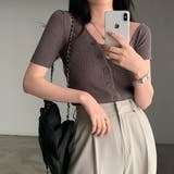 アシメネックボタンデザイン半袖ニット | Ulysses | 詳細画像2 