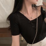 アシメネックボタンデザイン半袖ニット | Ulysses | 詳細画像5 